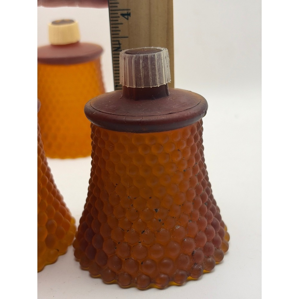 Vintage Satin Amber Cadmium Hobnail Glass Peg Candle VotiveSet of 4 UV‎ Glow 2nd - Picture 7 of 8